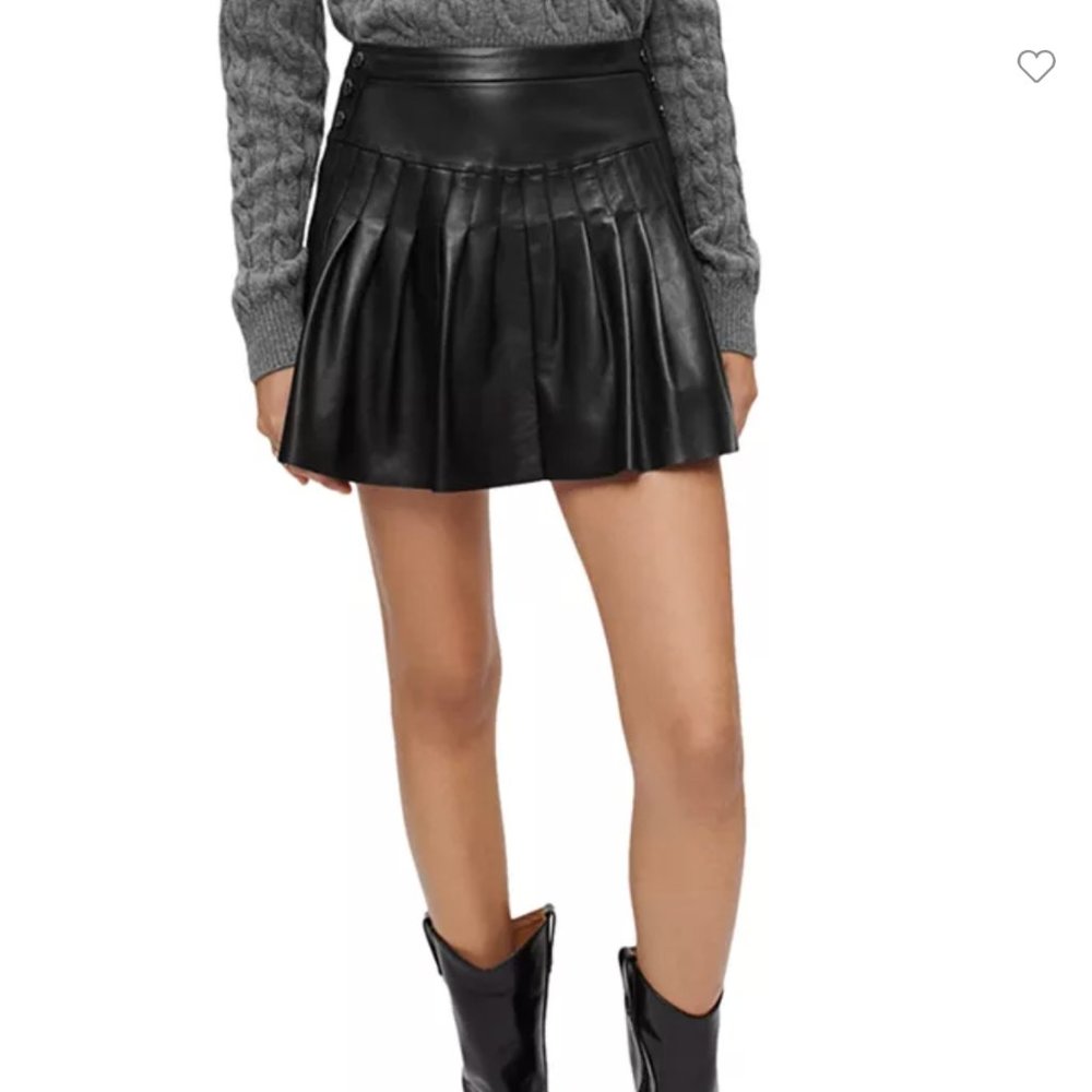NWT MAJE Junia Pleated Leather Skirt